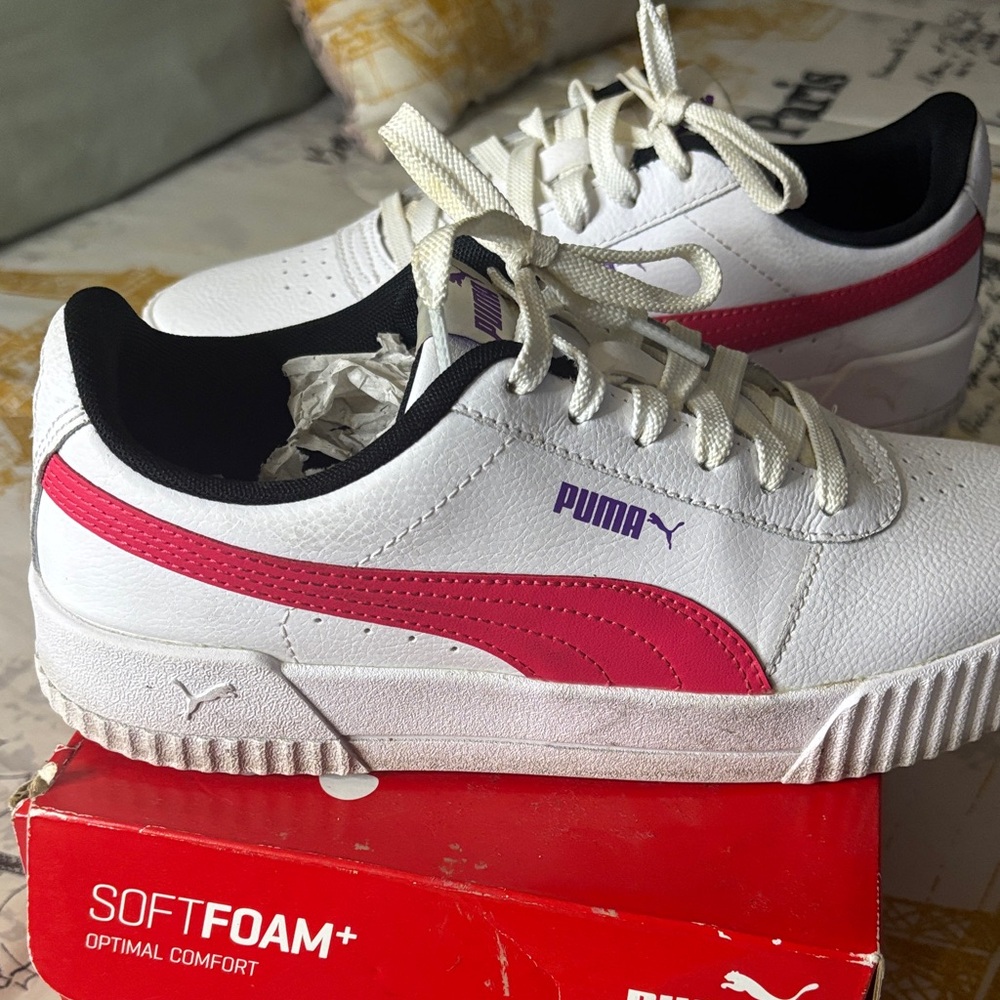Puma White and Pink SoftFoam Sneakers